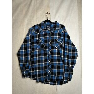 VTG Wrangler Mens Blue Plaid Western Pearl Snap Long Sleeve Shirt 1901